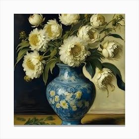 Peonies In A Blue Vase 1 Canvas Print