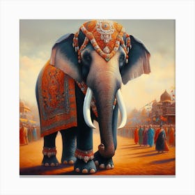The Majestic Indian Elephant Adorned In Traditional Regalia Canvas Print