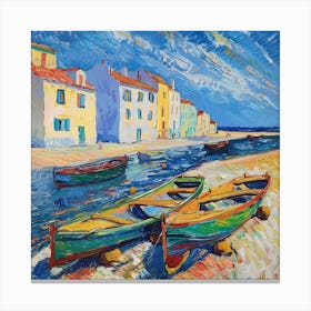 Van Gogh StyleFishing Boats in Saintes-Maries-de-la-Mer Series Canvas Print