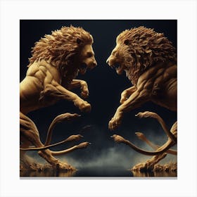 Two Lions Fighting Canvas Print