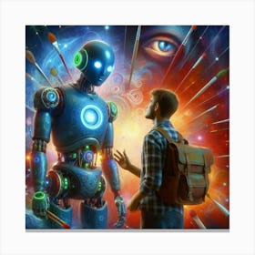 Young Man And A Robot Canvas Print