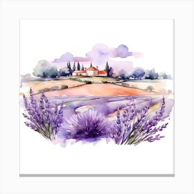 Lavender Field Watercolor Painting Canvas Print