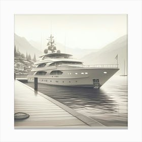 A Pencil Drawing Of A Luxury Yacht On A Lakefront 2 Canvas Print