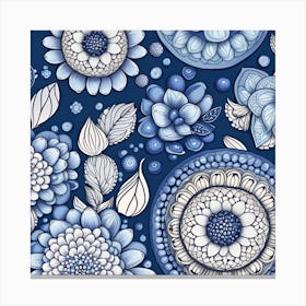 Blue Floral Pattern 2 Canvas Print