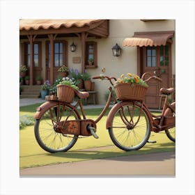 Two Bicycles In Front Of A House Canvas Print