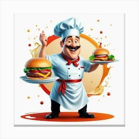 Chef Holding Burgers Canvas Print
