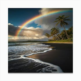 Rainbow Over Black Sand Beach Canvas Print