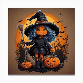 Halloween Witch With Broom Canvas Print