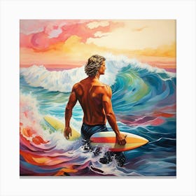 Surfer At Sunset Art Painting Canvas Print