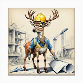 Deer In Hard Hat Canvas Print