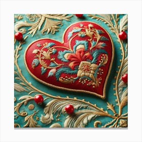 Embroidered Heart red 7 Canvas Print