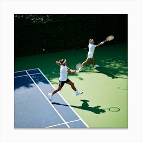 Summer Tennis Slam Tournament In Full Swing Athletes Poised Mid Action Under The Warm Inviting Glo (4) Canvas Print