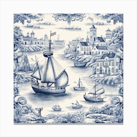 Cornwall England Delft Tile Illustration 2 Canvas Print
