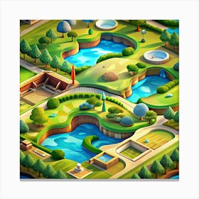 Aerial View Of Park With Streams And Buildings Canvas Print