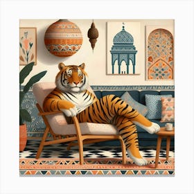 Sitting Tiger on a Couch in a Moroccan Living Room Canvas Print