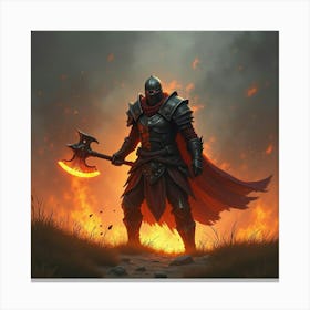 Warrior Wielding A Glowing Axe In A Fiery Battlefield 1 Canvas Print