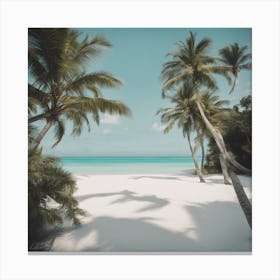 A Serene Beach With Turquoise Waters, Palm Trees, And White Sand 1 Canvas Print