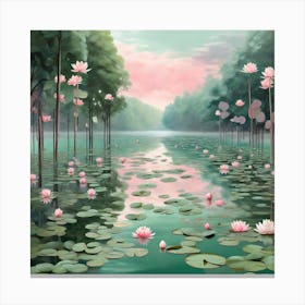 Leonardo Diffusion Xl A Lake Of Water Lilies With Trees On One 0 (1) Canvas Print