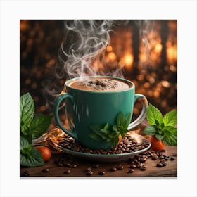 Coffee Cup With Mint And Coffee Beans Canvas Print