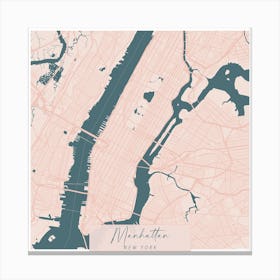 Manhattan New York Pink and Blue Cute Script Street Map Canvas Print