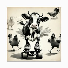 Cow On Skateboard 5 Canvas Print