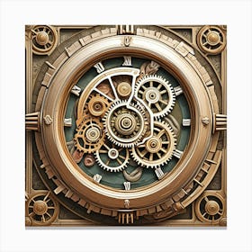 Steampunk Clock Monochrome Cubism Style Canvas Print