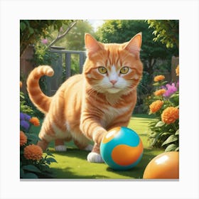 Cat Playing With Ball Canvas Print