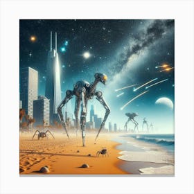 Aliens On The Beach - Futuristic Art Canvas Print