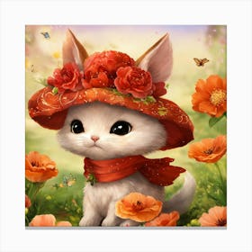 Little Bunny In Red Hat Canvas Print