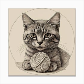 Cat With A Ball Of Yarn Canvas Print