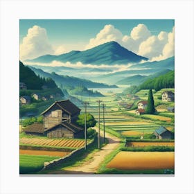 Serene Village Under The Mountains Canvas Print