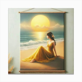 Woman Sitting On The Beach Canvas Print