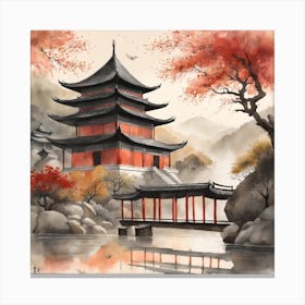 Chinese Temple Landscape Painting (13) Canvas Print