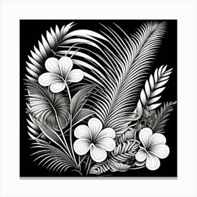 Monochrome Botanical Beauty: Floral Elegance in Black and White Canvas Print