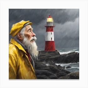 Old Man At The Lighthouse Canvas Print