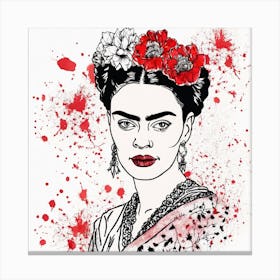 Floral Frida Kahlo Portrait Painting (33) Canvas Print