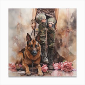 Girl And Her Dog Canvas Print