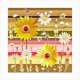 Sunny Daisies On Stripes Canvas Print