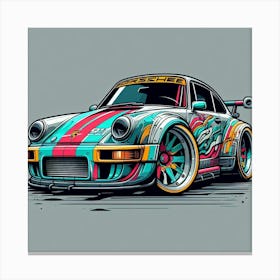 Porsche 911 Vehicle Colorful Comic Graffiti Style Canvas Print