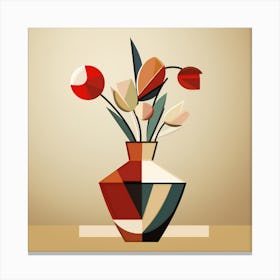 Abstract Vase With Flowers, Cubism Artwork Of A Vase With Flowers Canvas Print