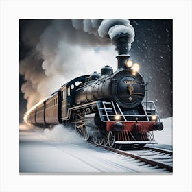 Steam Train In The Snow Created using Imagine AI Art 1 Canvas Print