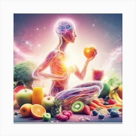 Healthy Woman With Fruits And Vegetables 1 Canvas Print