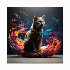 Cat Sitting On Colorful Swirls Canvas Print