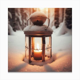 Lantern In The Snow 1 Canvas Print