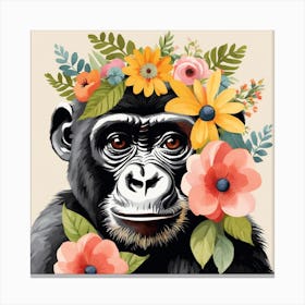 Floral Baby Gorilla Nursery Illustration (8) Canvas Print