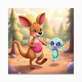 Alien Baby And Kangaroo Canvas Print