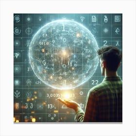 Man In Front Of A Digital Sphere Canvas Print