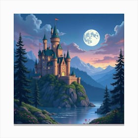 Fairy Tale Castle In A Watercolor Twilight Scene 1 Canvas Print