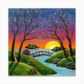 Highly detailed digital painting with sunset landscape design 9 Canvas Print