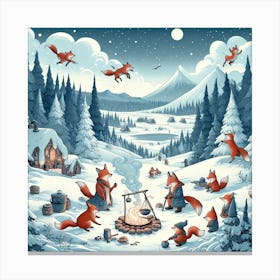 Foxes In The Snow Canvas Print